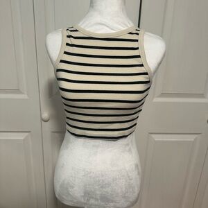 H&M Cream and Black Fitted Crop Tank Top